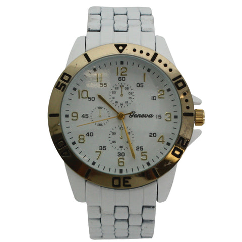 OLIVIA PRATT WOMENS CERAMIC STYLE BASKET LINK FAUX CHRONOGRAPH WATCH OLIVIA PRATT WOMENS CERAMIC STYLE BASKET LINK FAUX CHRONOGRAPH WATCH