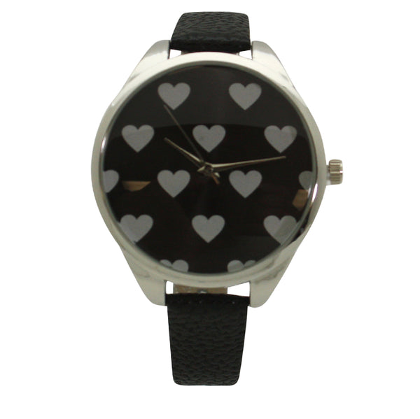 Olivia Pratt Heart Print Face Leather Strap Watch