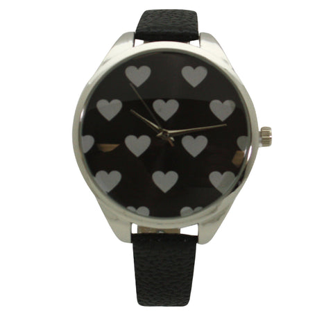 Olivia Pratt Heart Print Face Leather Strap Watch