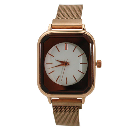 Olivia Pratt Square Face Mesh Fashion Watch with Magnetic Closure