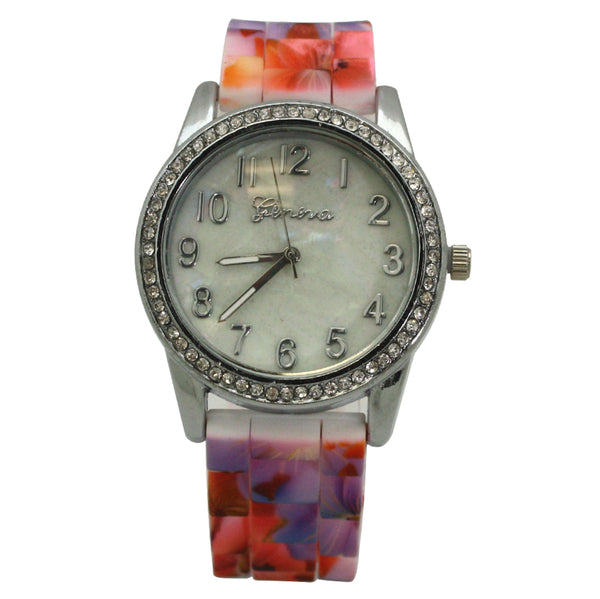 OLIVIA PRATT FLOWERS PRINTED SILCONE STRAP WATCH
