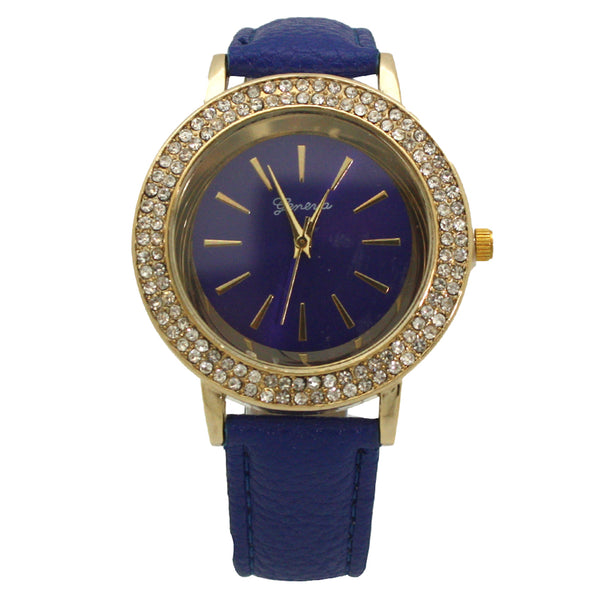OLIVIA PRATT RHINESTONES DETAIL LEATHER STRAP WATCH