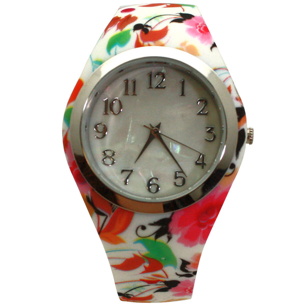 Olivia Pratt Floral Printed Silicone Band Women Watch