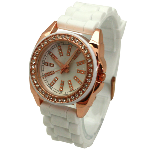 Olivia Pratt Bright Silicone Band with Rhinestones Numeral Women Watch
