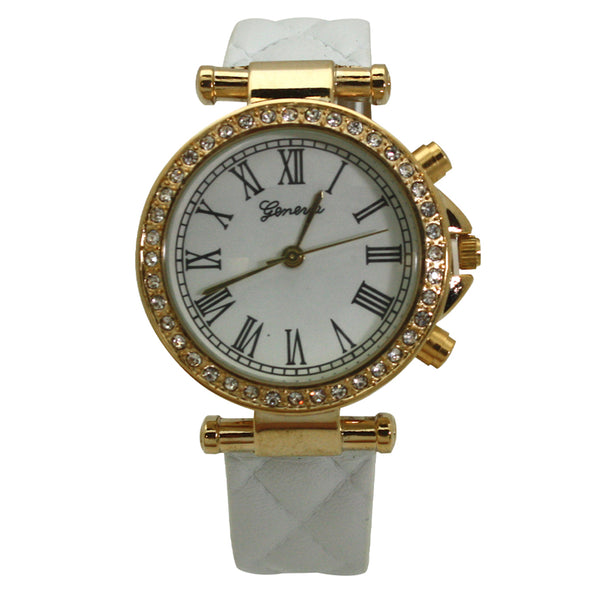 OLIVIA PRATT QUILTED AND GOLD LEATHER STRAP WATCH
