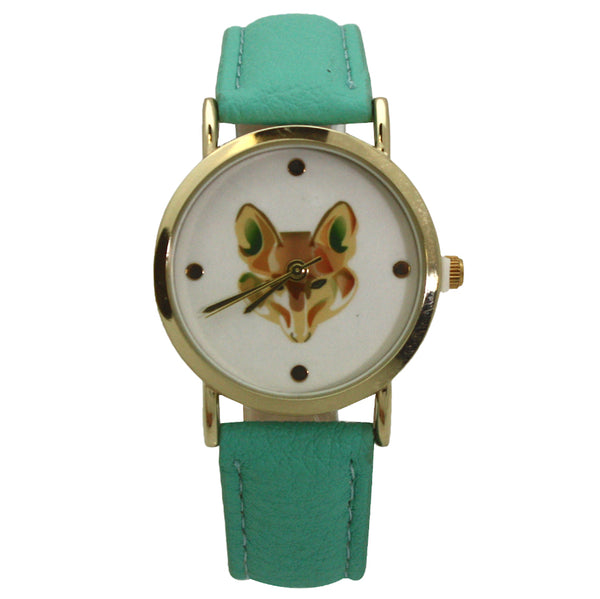 OLIVIA PRATT FOX FACE LEATHER STRAP WATCH
