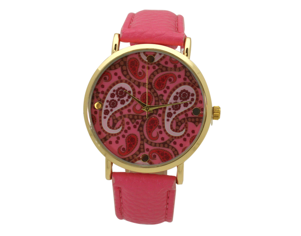 OLIVIA PRATT PAISLEY FACE LEATHER STRAP WATCH