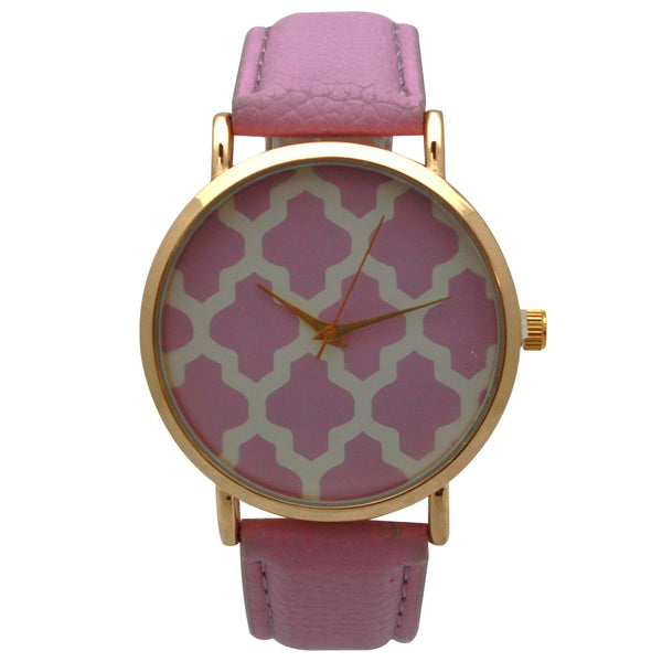 OLIVIA PRATT GEOMETRIC PATTERN LEATHER STRAP WATCH