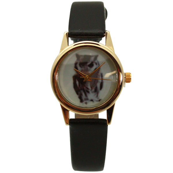 Olivia Pratt Owl Drawing Face Faux Leather Band Women Watch