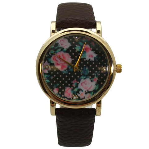 Olivia Pratt Solid Colors with Flowers Details Women Watch