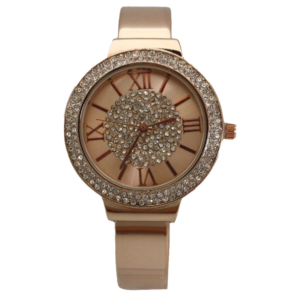 OLIVIA PRATT RHINESTONE BEZEL CENTER SPARKLE CUFF WATCH