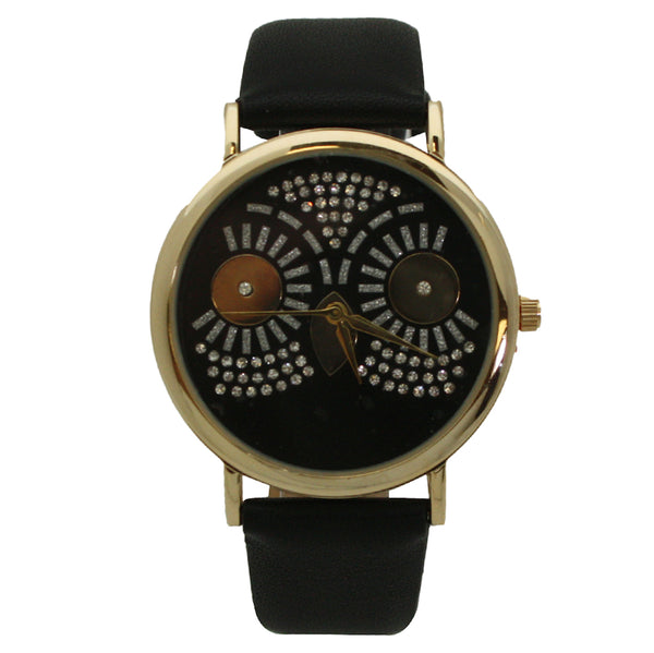 OLIVIA PRATT DAZZLING OWL FACE LEATHER STRAP WATCH