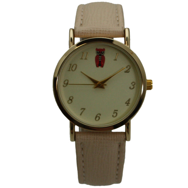 Olivia Pratt Textured Faux Leather Owl Face Women Watch