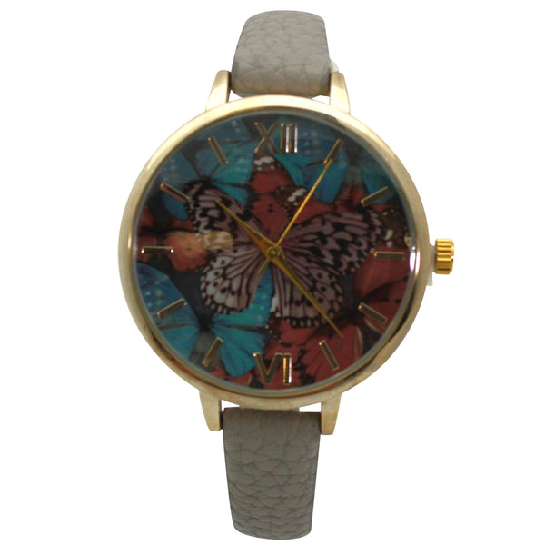 Olivia Pratt Faux Leather Butterflies Dial Women Watch