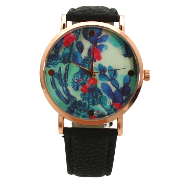 OLIVIA PRATT COLORFUL CACTUS DIAL LEATHER STRAP WATCH