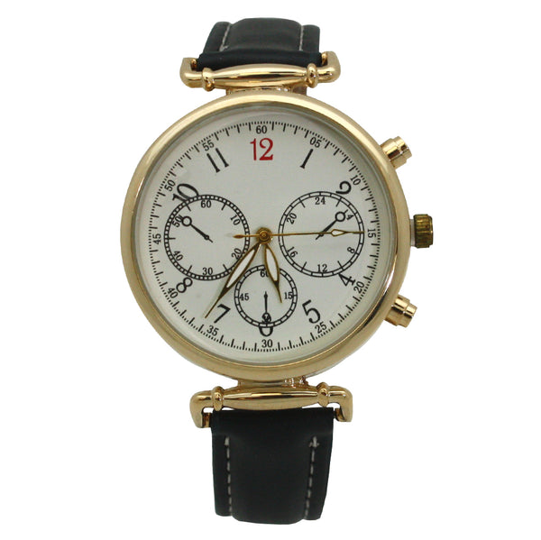 OLIVIA PRATT NAUTICAL STYLE STAINLESS STEEL LEATHER BAND 3-DIAL QUARTZ WATCH