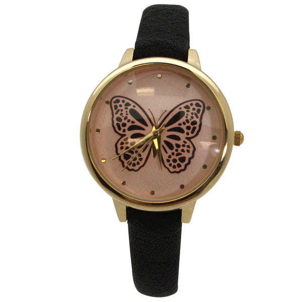 Olivia Pratt Thin Faux Leather Butterfly Face Women Watch