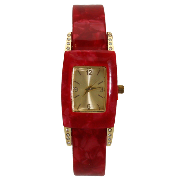 OLIVIA PRATT GOLD AND RED TORTOISE BANGLE WATCH