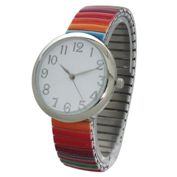 Olivia Pratt Big Dial Easy Reader Watch Printed Elastic Stretch Band Wristwatch Women Watch