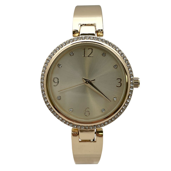 Olivia Pratt Round Face Rhinestone Bezel Soft Bangle Women Watch