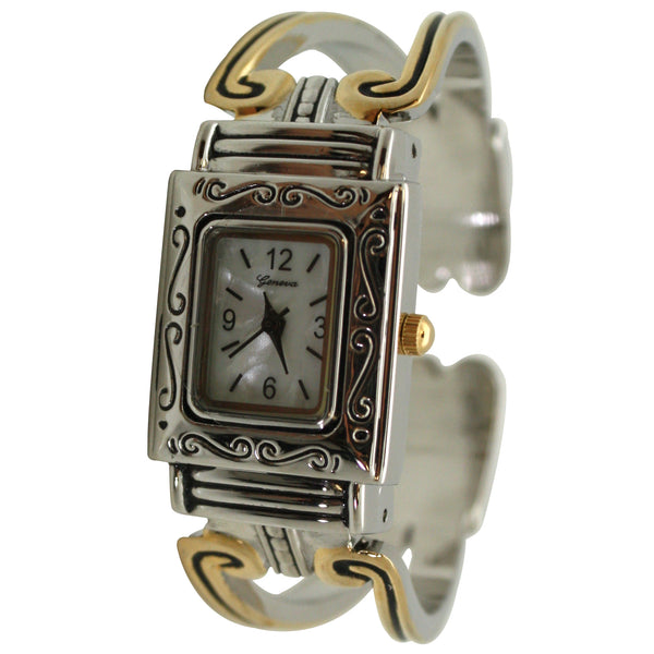 Olivia Pratt Two Tone Swirl Details Bangle Women Watch