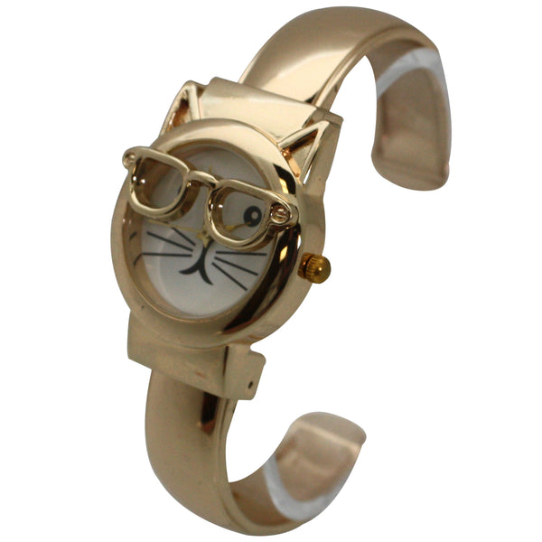 Olivia Pratt Cat with Glasses Face Bangle Women Watch