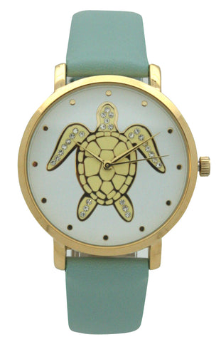 Olivia Pratt Crystal Turtle Leather Strap Watch Olivia Pratt Crystal Turtle Leather Strap Watch