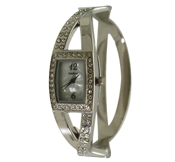 OLIVIA PRATT RHINESTONES AND PEARL TONE BANGLE WATCH