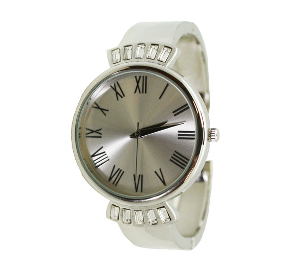 Olivia Pratt Elegant Emerald Rhinestone Solid Metal Bangle Watch