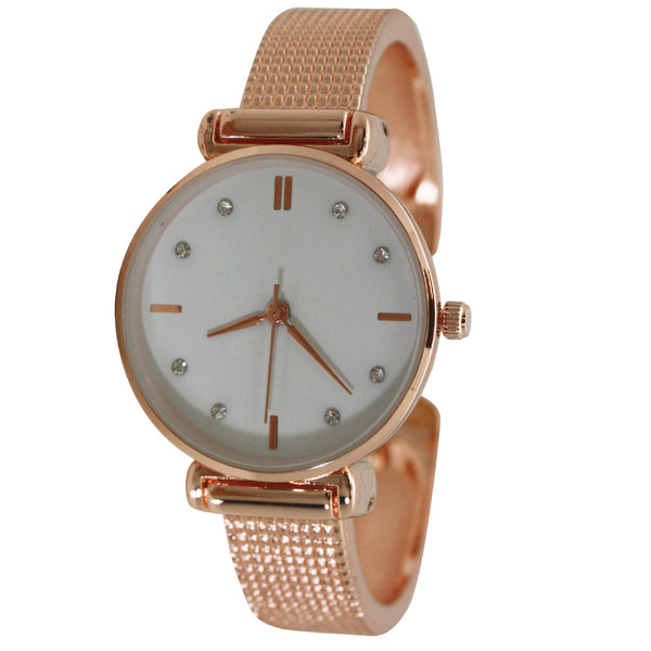 Olivia Pratt Every Day Textured and Rhinestone Metal Bangle Watch