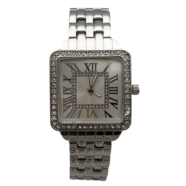 Olivia Pratt Small Square and Rhinestones Metal Band Women Watch