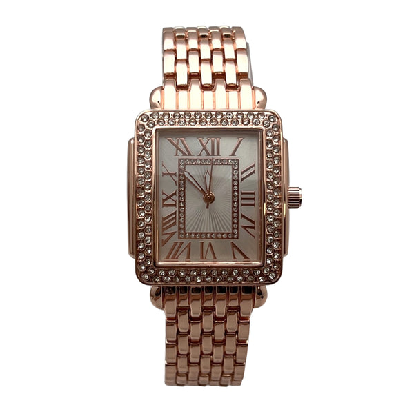 Olivia Pratt Square and Rhinestones Metal Band Women Watch