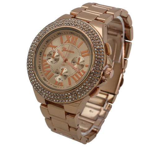 OLIVIA PRATT CLASSY 3-DIAL AND RHINESTONE BEZEL METAL WATCH