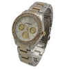 OLIVIA PRATT RHINESTONE BEZEL 3-DIAL METAL WATCH