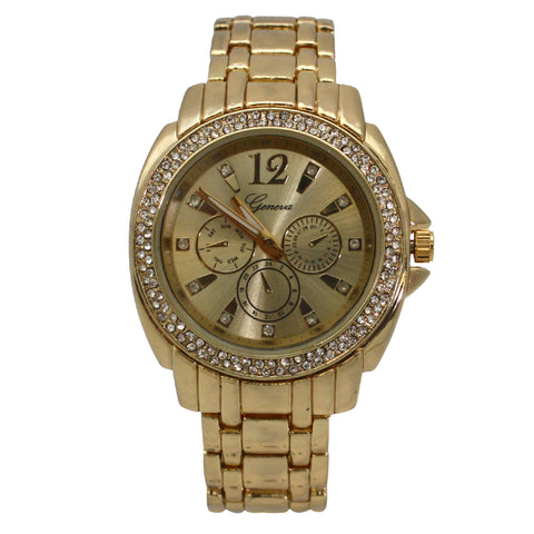 OLIVIA PRATT RHINESTONE BEZEL CLASSIC BRACELET METAL WATCH