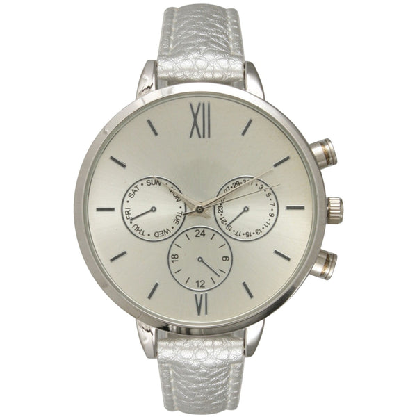 Olivia Pratt Three Subdial Silver Accented Leather Strap Watch