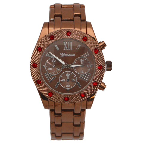 OLIVIA PRATT WOMENS RED RHINESTONE DETAIL BOYFRIEND METAL WATCH