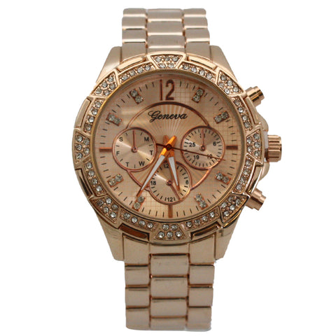 OLIVIA PRATT FANCY RHINESTONE 3-DIAL METAL WATCH