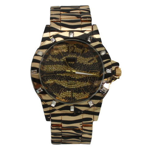 OLIVIA PRATT WOMENS ANIMAL PRINT METAL WATCH