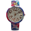 Olivia Pratt Big Dial Easy Reader Watch Floral Elastic Stretch Band Wristwatch Women Watch