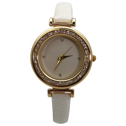 Olivia Pratt Faux Leather Solid Colors and Rhinestones Women Watch