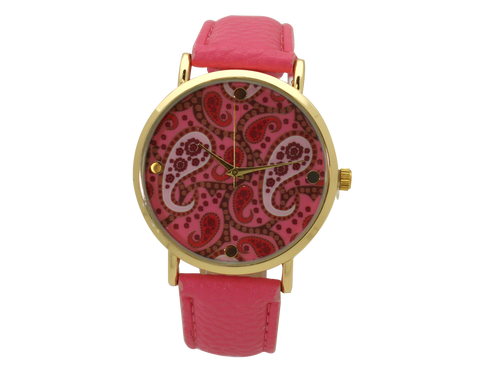 OLIVIA PRATT PAISLEY FACE LEATHER STRAP WATCH