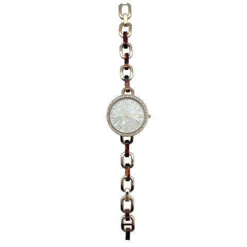 Olivia Pratt Bracelet Style Metal and Tortoise Women Watch