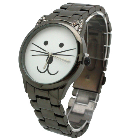 Olivia Pratt Cat Face Metal Band Women Watch