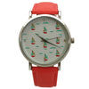 Olivia Pratt Faux Red Leather Sailing Boats Dial Women Watch