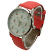 Olivia Pratt Faux Red Leather Sailing Boats Dial Women Watch