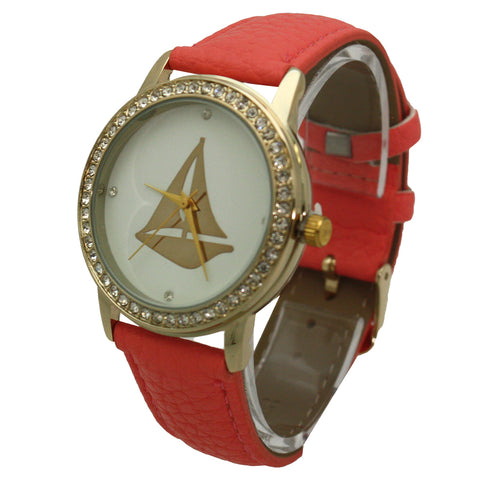 OLIVIA PRATT CLASSIC STYLE SAILBOAT LEATHER STRAP WATCH