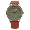 OLIVIA PRATT RHINESTONE BIG FACE DETAIL LEATHER STRAP WATCH