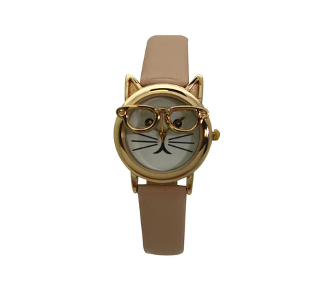 OLIVIA PRATT CAT FACE LEATHER STRAP WATCH