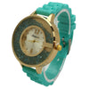 OLIVIA PRATT FLOATING COLORFUL STONES SILICONE STRAP WATCH